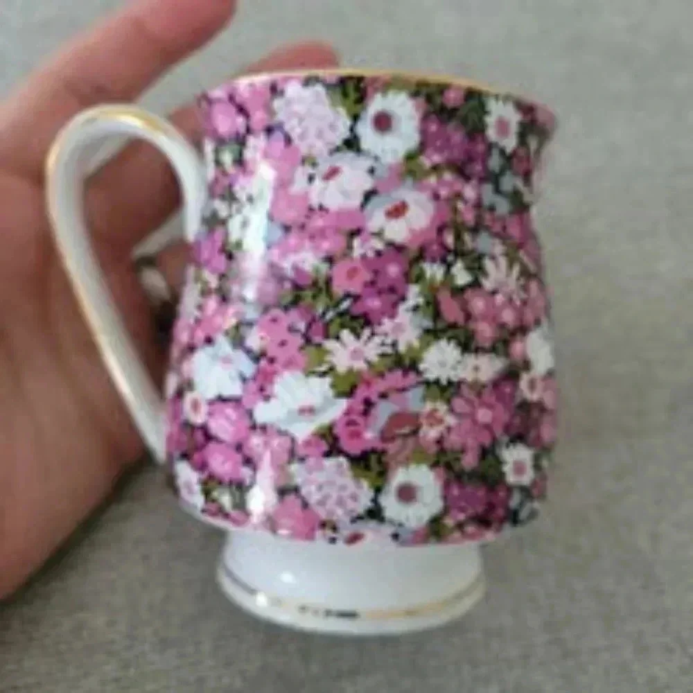 GRACE'S TEAWARE MULTI COLOR FLOWER+GOLD TRIM CERAMIC SUGAR BOWL & MUG BUNDLE